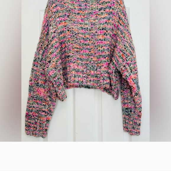 NWT FREE PEOPLE Colorful Chunky Knit Sweater XL - Picture 5 of 7